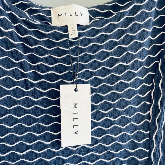 NWT Milly Maria Wavy Stripe Sleeveless Stretch Tank Dress S 4 6 Navy Blue White - Picture 8 of 9